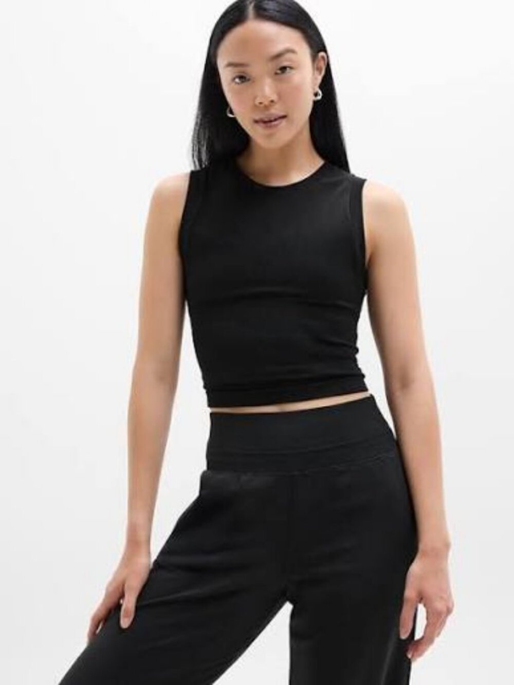 Athleta Black Ribbed Crewneck Tank Top